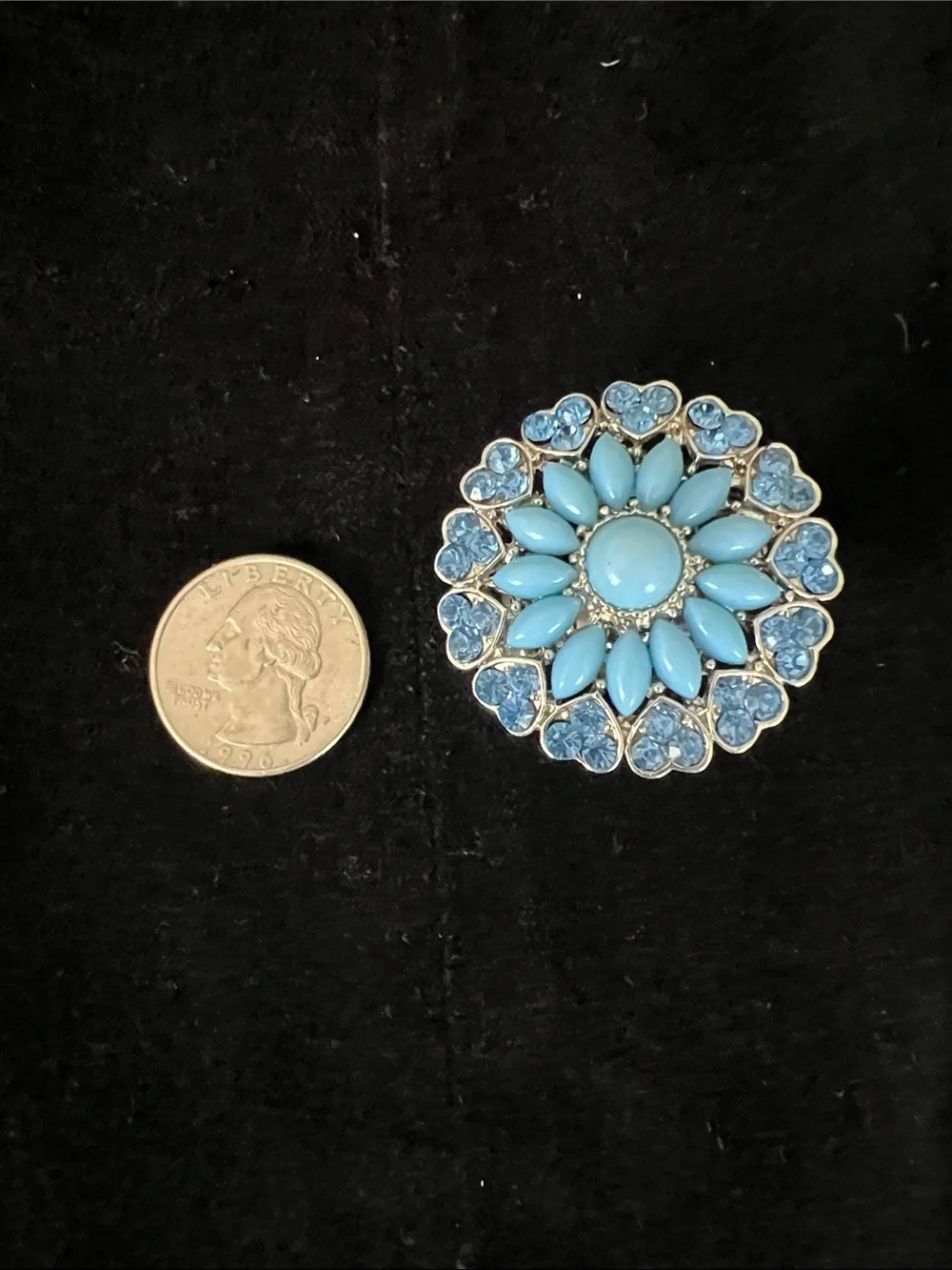 Blue Floral Statement Ring with elastic band